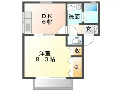 シャトレ芝田 B棟(1DK/1階)の間取り写真