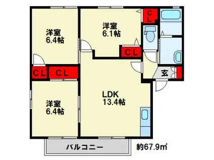コモンシティ志井II E棟(3LDK/1階)の間取り写真