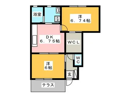 ソレイユA棟(2DK/1階)の間取り写真