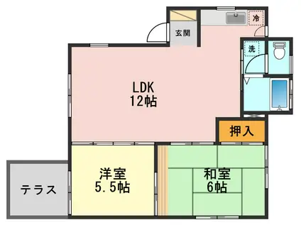 ＪＲ総武線 小岩駅 徒歩10分 3階建 築37年(2LDK/1階)の間取り写真