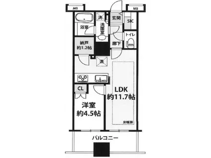 プレサンスレジェンド堺筋本町タワー(1LDK/6階)の間取り写真