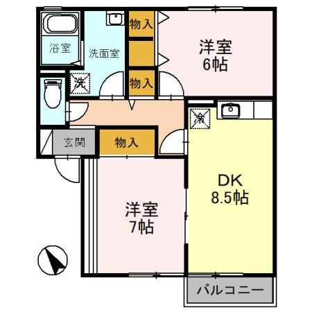 コーポグランデB棟(2DK/1階)の間取り写真