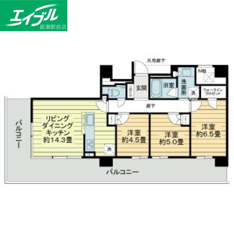 ライオンズタワー岡山千日前(3LDK/11階)の間取り写真