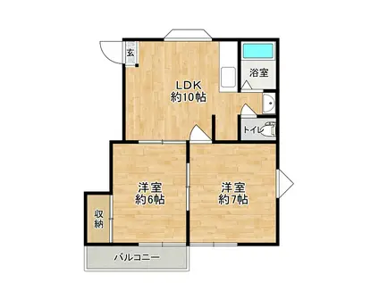 楡木ハイツ(2LDK/2階)の間取り写真