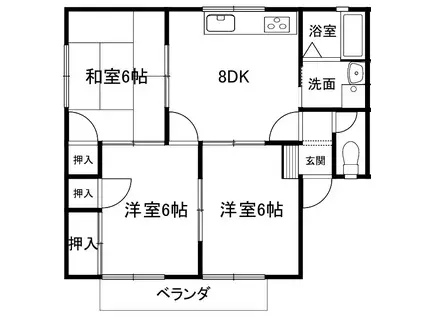 シャトー三ケ城 F棟(3DK/2階)の間取り写真