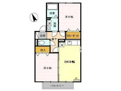 セジュール・ウィスタリア(2DK/1階)の間取り写真