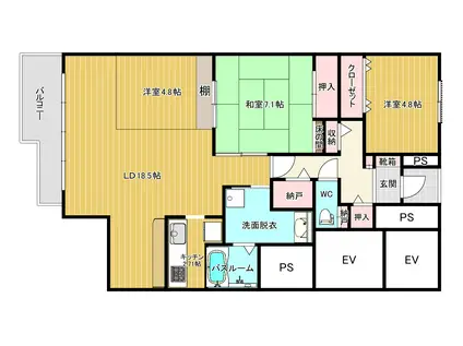 静岡鉄道静岡清水線 新清水駅 徒歩17分 14階建 築31年(3LDK/10階)の間取り写真