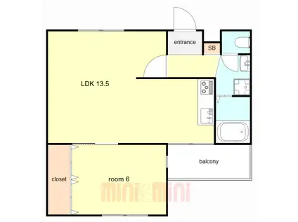 桂尾山サンハイツ(1LDK/3階)の間取り写真