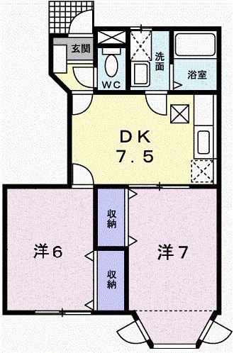 アメニティー北平野 A棟(2DK/1階)の間取り写真