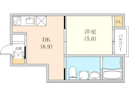 BOWLONG HAMAZOE2(1DK/1階)の間取り写真