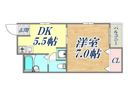 グリーン本山(1DK/2階)の間取り写真