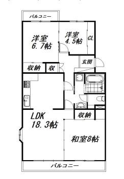 芳川ハイツ1号棟(3LDK/2階)の間取り写真