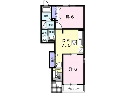 ジュンオーネ(2DK/1階)の間取り写真