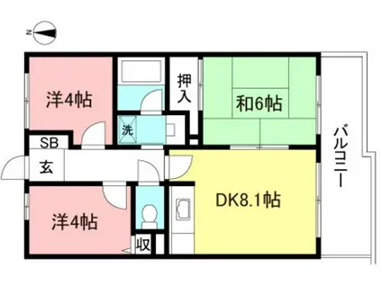 サンヒルズ ヨコハマII(3DK/1階)の間取り写真