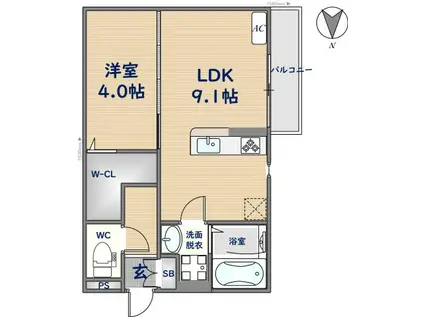 PORTE DU BONHEUR(1LDK/1階)の間取り写真