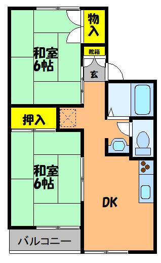 アザリアハイタウンC棟(2DK/2階)の間取り写真