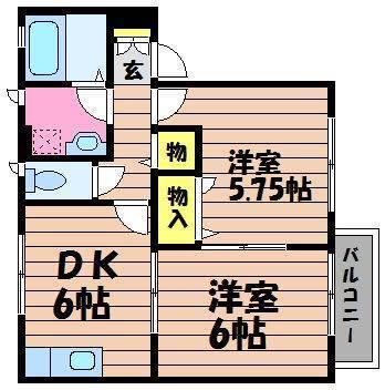 ASDコーポ11(2DK/2階)の間取り写真