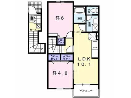 メゾン・グランツI(2LDK/2階)の間取り写真