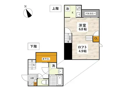 ADCビオエル長嶺北(1K/2階)の間取り写真