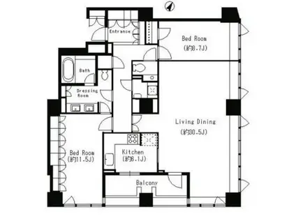 パークキューブ目黒タワー(2LDK/19階)の間取り写真