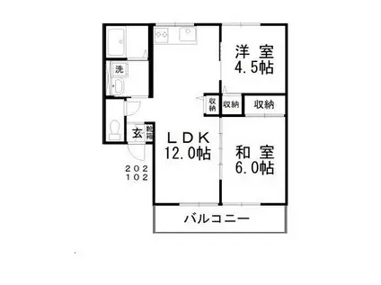 笹沖ハイムI(2LDK/1階)の間取り写真