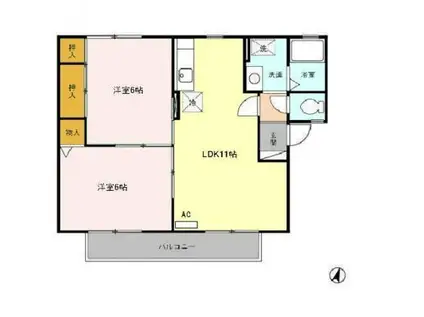 二瀬川ノーバB(2LDK/2階)の間取り写真