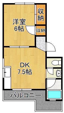 パークハイツ三萩野(1DK/2階)の間取り写真