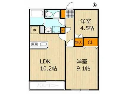 グレース高橋C(2LDK/2階)の間取り写真