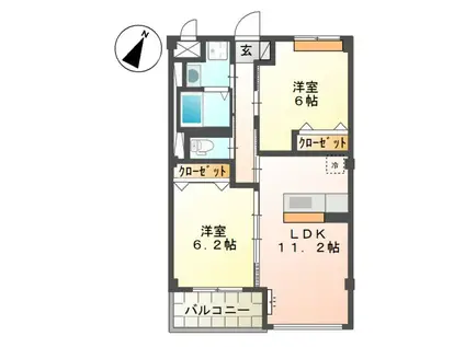 アストリア唐津II(2LDK/2階)の間取り写真