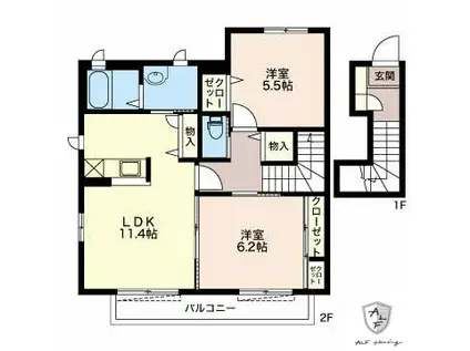 KIコーポレーション上ノ畑(2LDK/2階)の間取り写真