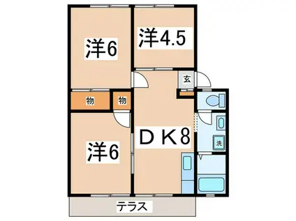 ウィンディア湘南D・E(3DK/1階)の間取り写真