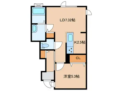 中道テラス(1LDK/1階)の間取り写真