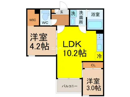 REGALEST観音(2LDK/2階)の間取り写真
