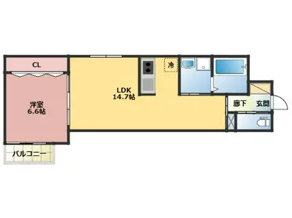 メディオリヴェール紫駅(1LDK/3階)の間取り写真