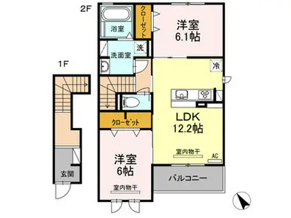 アンバーコート文津(2LDK/2階)の間取り写真