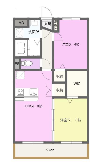 コンフォート越葉(2LDK/1階)の間取り写真