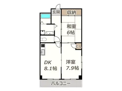サンディグノ帝塚山(2DK/5階)の間取り写真