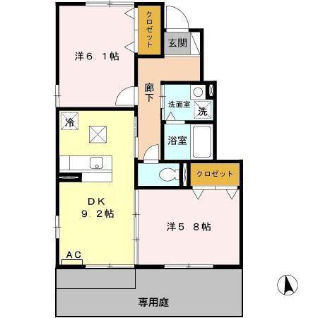 LARC(2DK/1階)の間取り写真