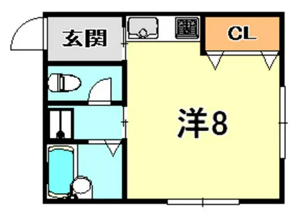 フジワラハイツA棟(ワンルーム/1階)の間取り写真