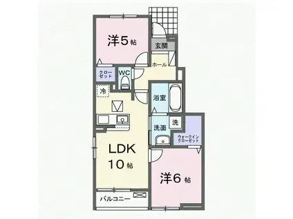 フェリーチェ上林(2LDK/1階)の間取り写真
