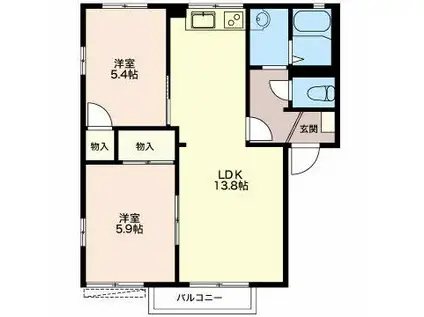 エスポアールMIDA A(2LDK/1階)の間取り写真