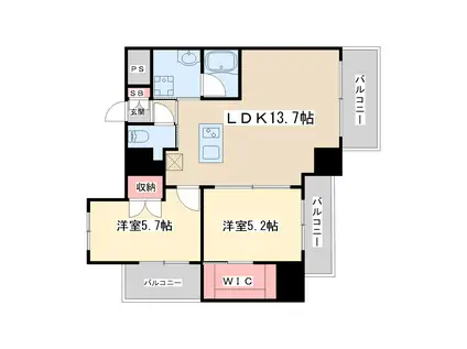 ノルデンタワー江坂プレミアム(2LDK/6階)の間取り写真