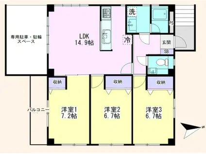 深沢3丁目ハウス(3LDK/2階)の間取り写真
