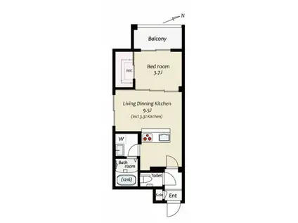 KUZE市川(1LDK/1階)の間取り写真