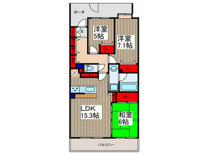 コスモシティ鳩ヶ谷駅前(3LDK/6階)の間取り写真