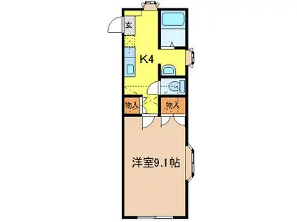 ホワイトキャッスル白鳥(1K/2階)の間取り写真