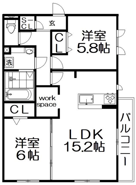 AVENIR(2LDK/2階)の間取り写真