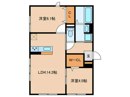 スピネル南草津(2LDK/1階)の間取り写真