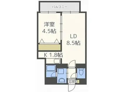 レジディア南一条イースト(1LDK/11階)の間取り写真