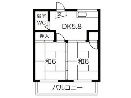 ツインリーブス(2DK/2階)の間取り写真